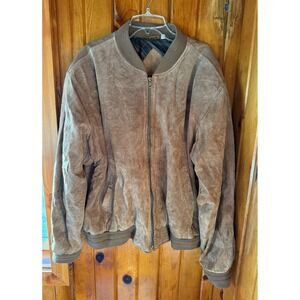 Vintage Roundtree &‎ Yorke Mens size XL Suede Bomber Jacket Brown Plaid Lined